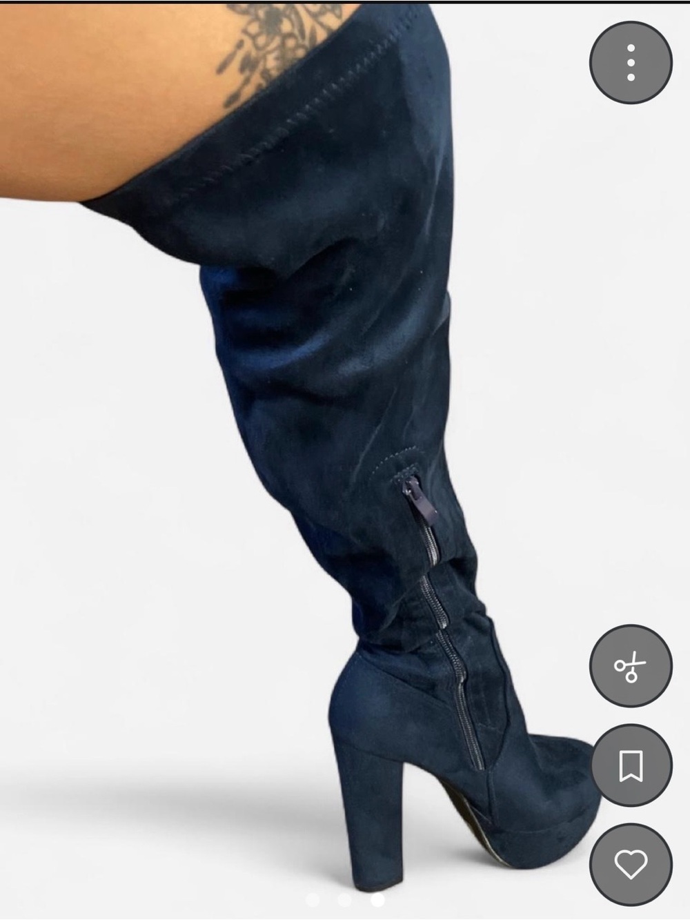Over-the-Knee Block Heel Boot in Midnight Blue Suede
